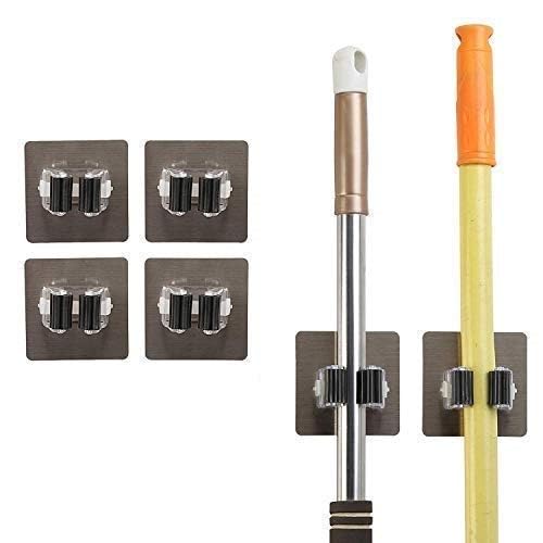 Caltero Caltero Magic Sticker Series Self Adhesive Mop and Broom Holder Wall Mounted MultiFunction for HomeKitchen Pack of 4 Multicolor