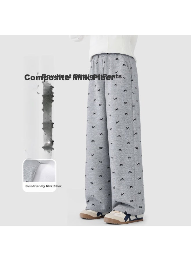 Tonlion Girls' Pants Spring New Big Kids All-over Bow Print Straight-leg Draped Trousers Gray 170 - Image 1
