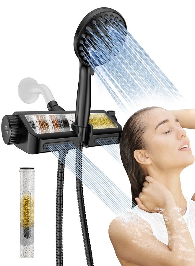 MakeFit Filtered Shower Head with Handheld Combo Matte Black - Dual 2-in-1 Spa System with Massage Shower and 10 Modes Hand Held Shower, High Pressure with Built in Power Wash Mode - Image 1