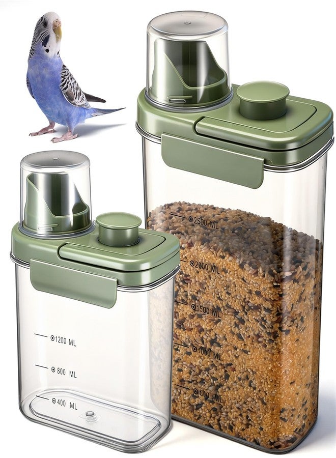 Maxdot 2 Pcs Bird Food Storage Container, Bird Seed Container with Lids Airtight Cup Pet Parrot Food Storage 1.7 Qt & 3 Qt Measuring Containers Easy Pour Spouts for Macaws African Cockatoos(Green) - Image 1