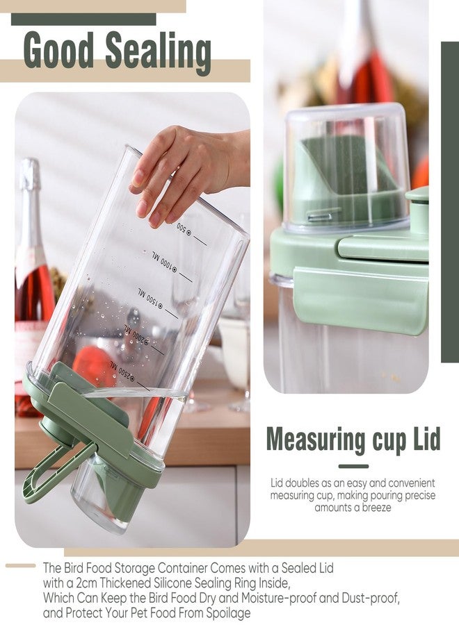 Maxdot 2 Pcs Bird Food Storage Container, Bird Seed Container with Lids Airtight Cup Pet Parrot Food Storage 1.7 Qt & 3 Qt Measuring Containers Easy Pour Spouts for Macaws African Cockatoos(Green) - Image 5