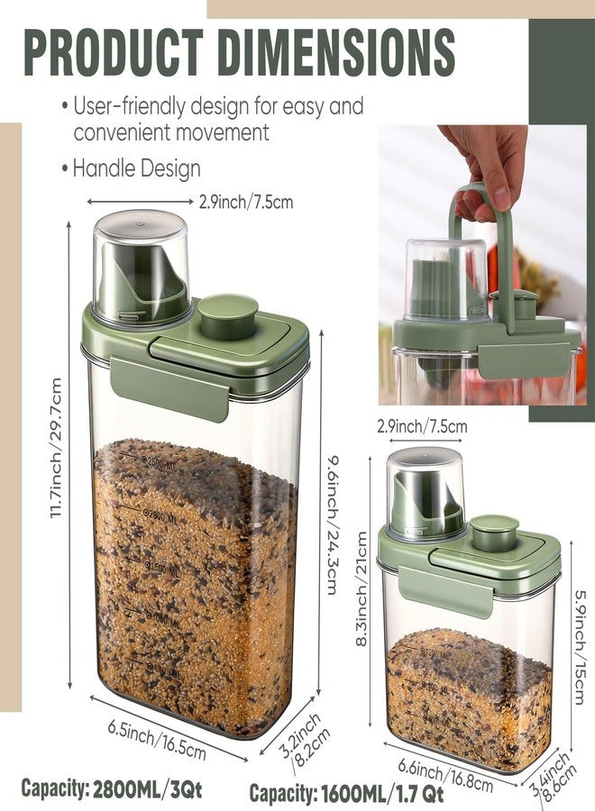 Maxdot 2 Pcs Bird Food Storage Container, Bird Seed Container with Lids Airtight Cup Pet Parrot Food Storage 1.7 Qt & 3 Qt Measuring Containers Easy Pour Spouts for Macaws African Cockatoos(Green) - Image 2