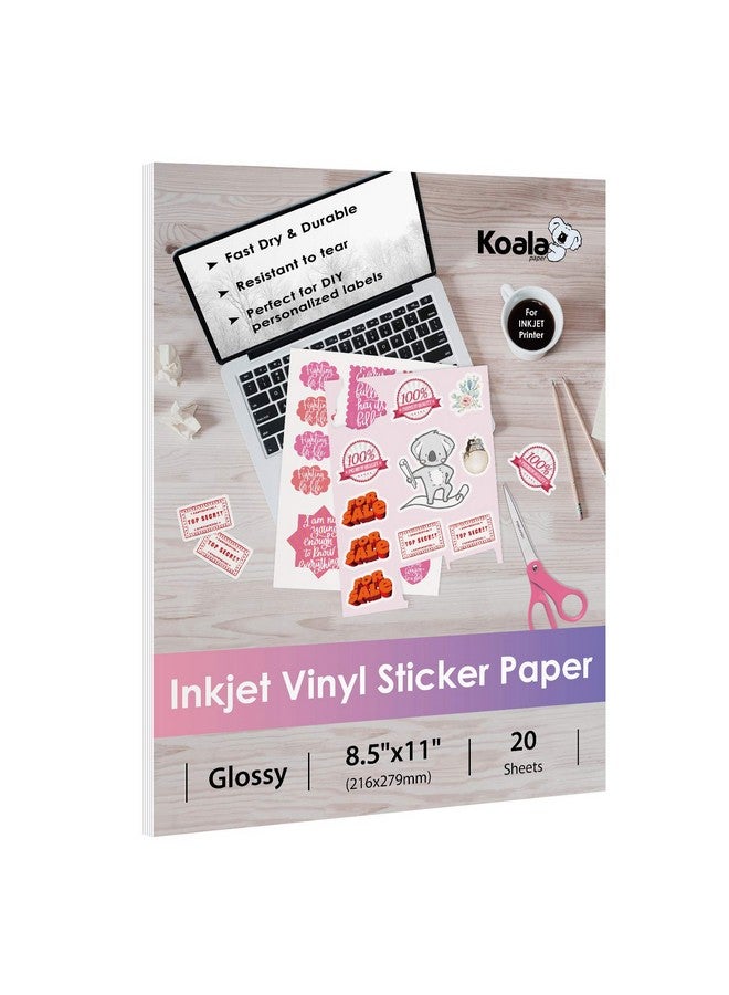 KOALA PAPER Koala Printable Vinyl Sticker Paper For Inkjet Printers 20 Sheets Glossy White Waterproof Adhesive Label Paper 8.5X11 Inch Tearresistant Removable - Image 1