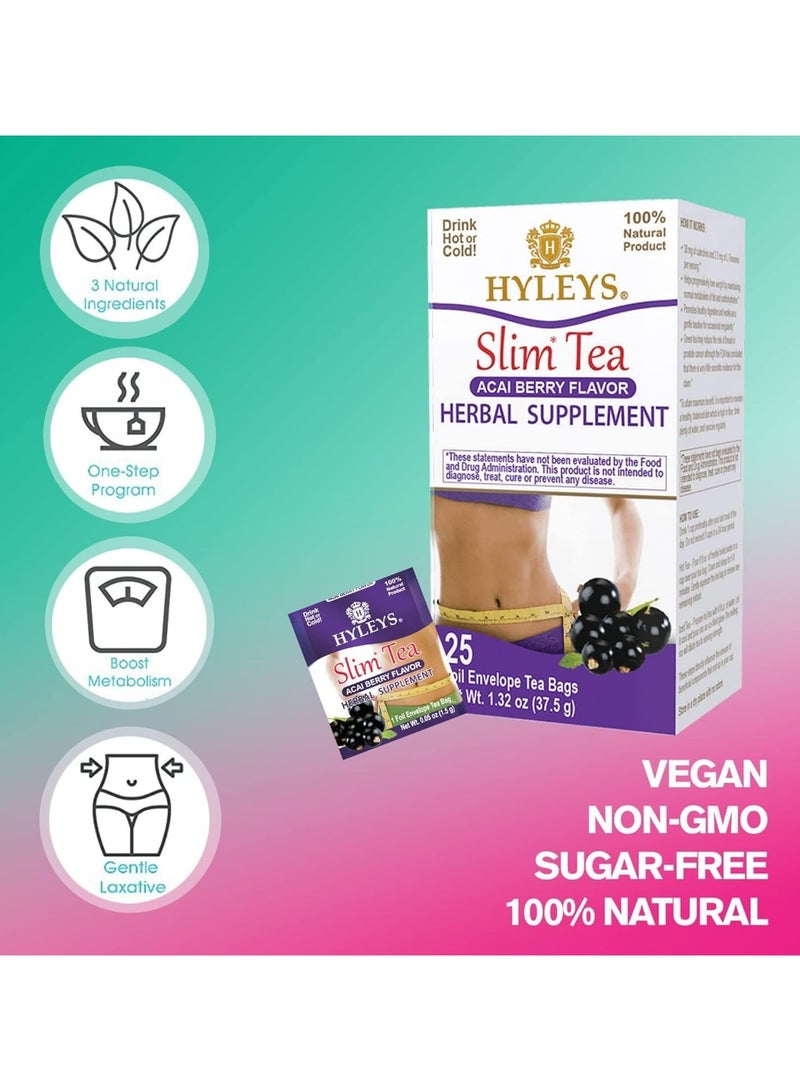 Hyleys Slim Tea Acai Berry Flavor - Weight Loss Herbal Supplement Cleanse and Detox - 25 Tea Bags (1 Pack) - Image 5