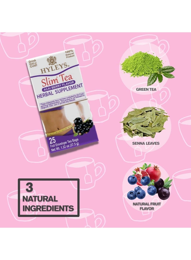 Hyleys Slim Tea Acai Berry Flavor - Weight Loss Herbal Supplement Cleanse and Detox - 25 Tea Bags (1 Pack) - Image 2