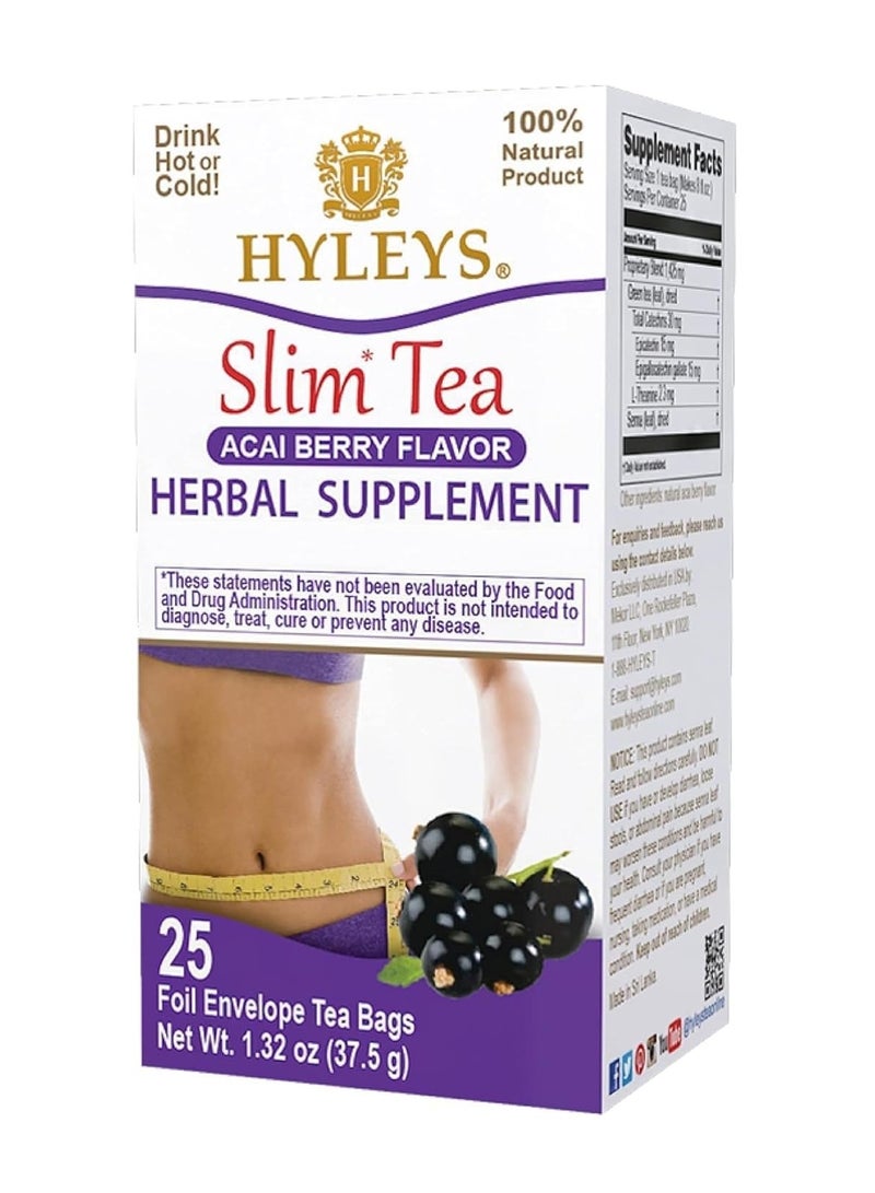 Hyleys Slim Tea Acai Berry Flavor - Weight Loss Herbal Supplement Cleanse and Detox - 25 Tea Bags (1 Pack) - Image 1