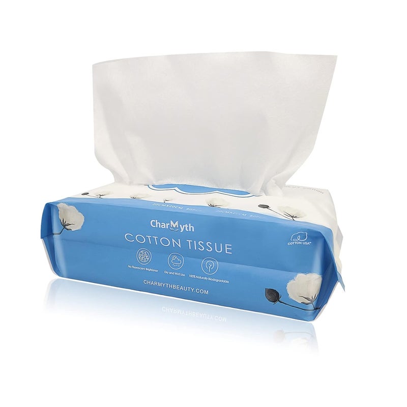Extra Thick Disposable Face Towel Disposable Makeup Removing Wipes 100 USA Cotton and 100 Organic  Cruelty Free LintFree Cotton Tissues for Sensitive Skin 80 CountBag