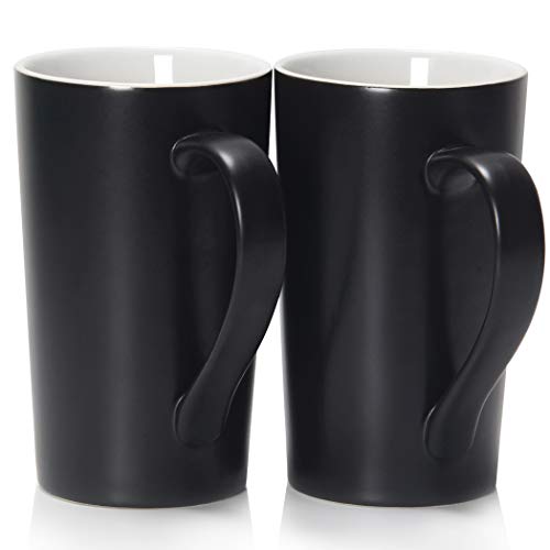 Smilatte 20 oz Large Coffee Mugs, M007 Plain Tall Ceramic Cup with Handle for Dad Men, Set of 2, Black - Image 1