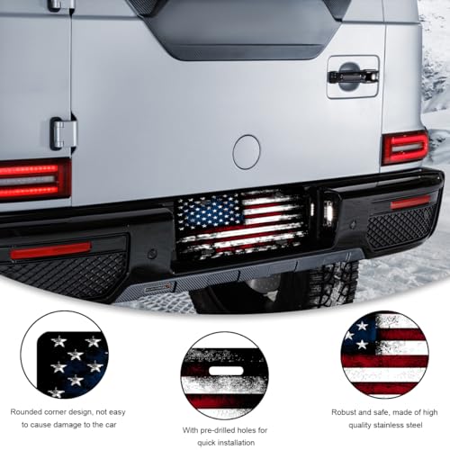 NYTKL Vintage American Flag License Plate, Personalized Novelty USA Flag Car Front License Plate Cover with 4 Screws, Stainless Aluminum Metal American License Tag for Decor (Black & Red) - Image 3