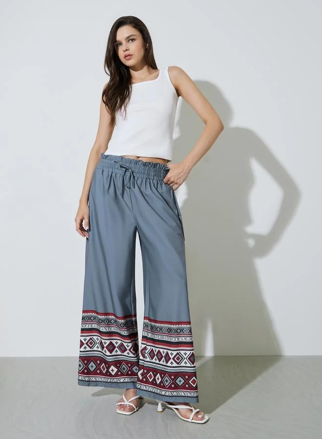 Take Two Grey Geo Print Wide Leg Pants