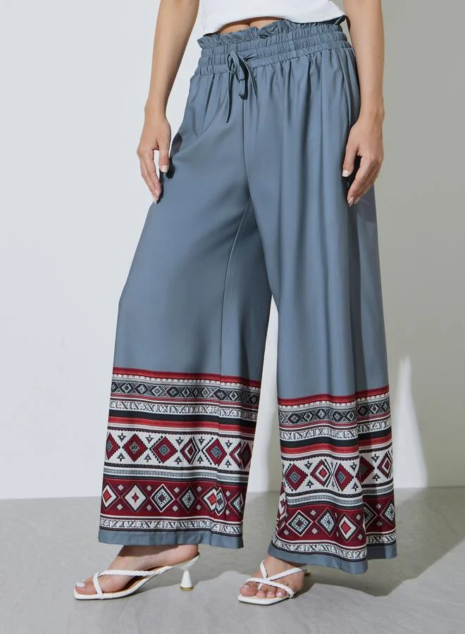 Take Two Grey Geo Print Wide Leg Pants