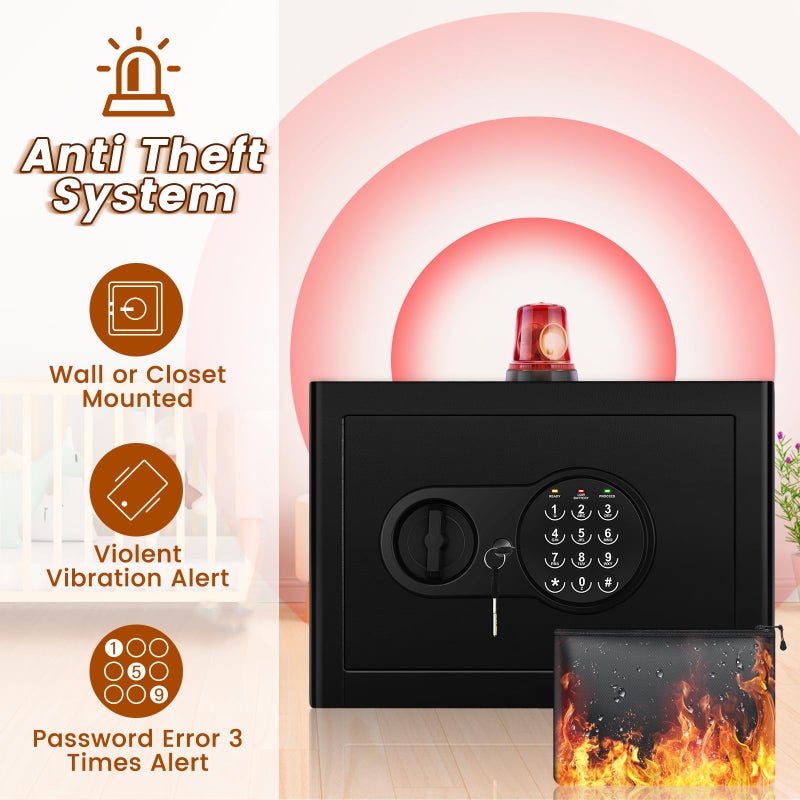 Mitlvge 1.2 Cu Ft Home Safe, Small Safe Box with Fireproof Waterproof Bags, Programmable Keypad and Removable Shelf, Security Digital Home Safe for Home Money Firearm Medicines Valuables - Image 5