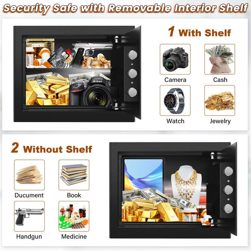 Mitlvge 1.2 Cu Ft Home Safe, Small Safe Box with Fireproof Waterproof Bags, Programmable Keypad and Removable Shelf, Security Digital Home Safe for Home Money Firearm Medicines Valuables - Image 2