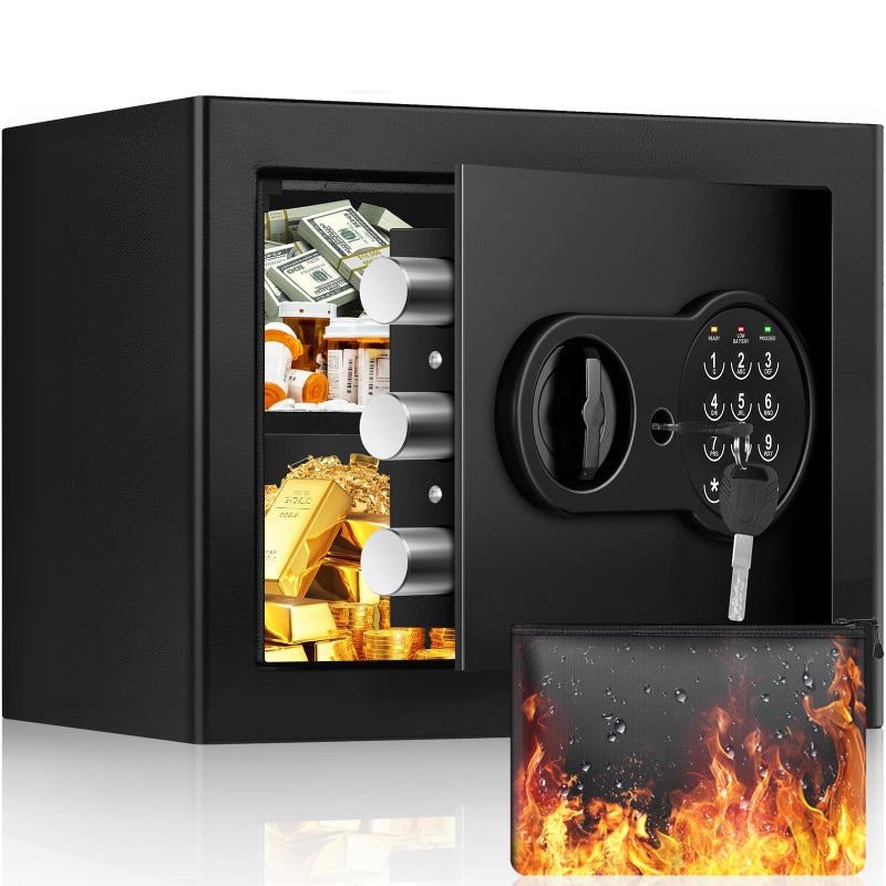 Mitlvge 1.2 Cu Ft Home Safe, Small Safe Box with Fireproof Waterproof Bags, Programmable Keypad and Removable Shelf, Security Digital Home Safe for Home Money Firearm Medicines Valuables - Image 1