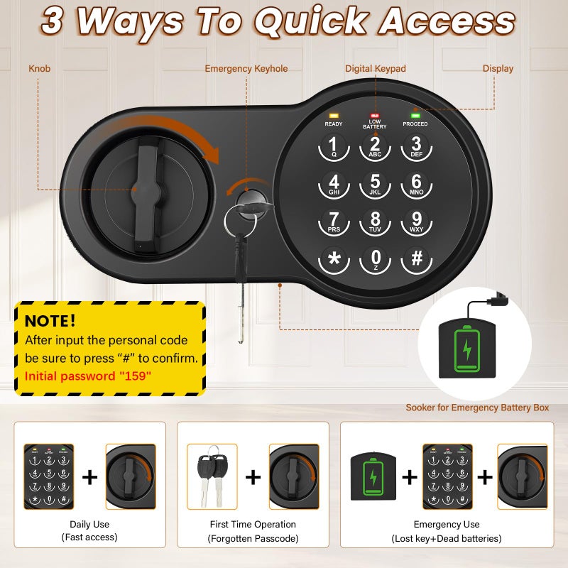 Mitlvge 1.2 Cu Ft Home Safe, Small Safe Box with Fireproof Waterproof Bags, Programmable Keypad and Removable Shelf, Security Digital Home Safe for Home Money Firearm Medicines Valuables - Image 3