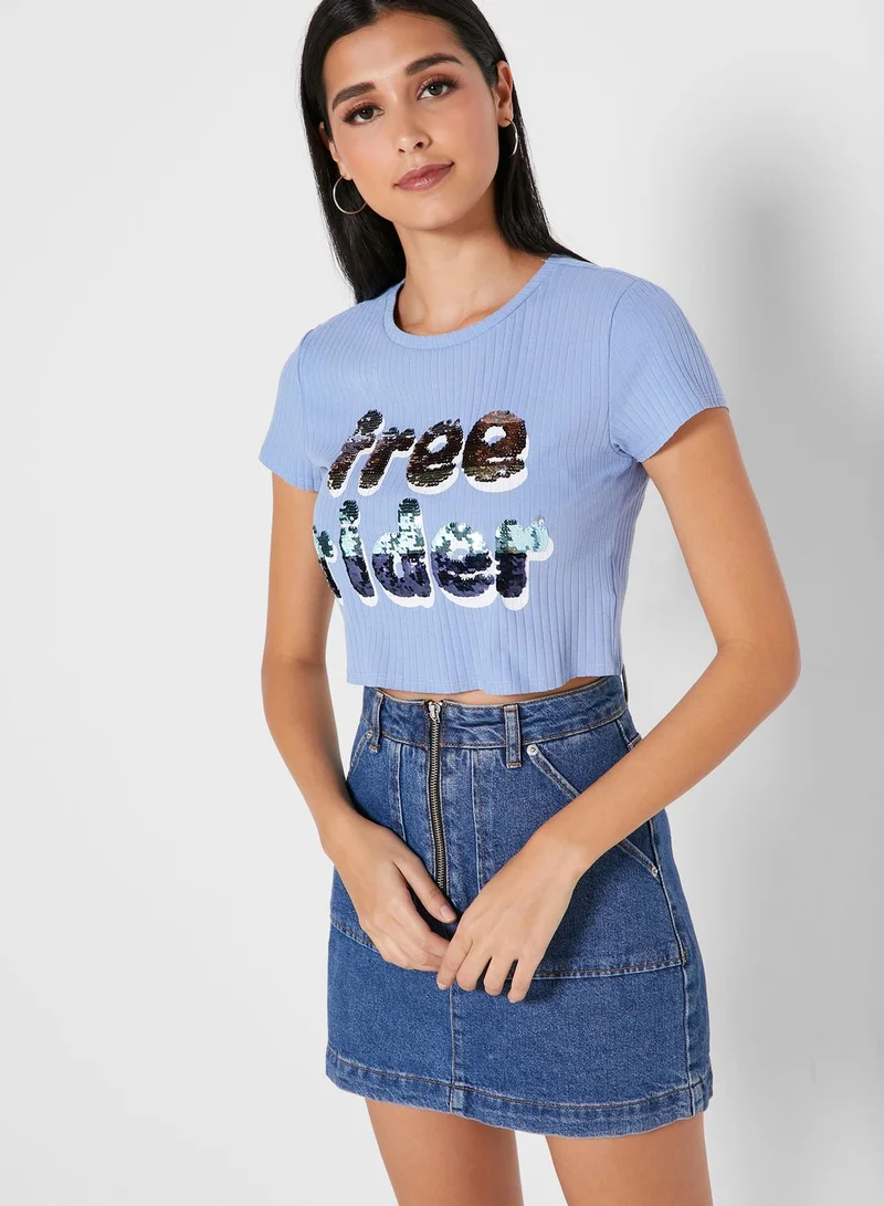 ONLY Sequined Slogan T-Shirt