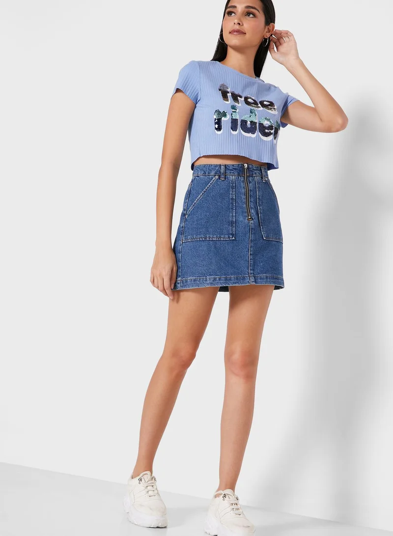 ONLY  Sequined Slogan T-Shirt for Women | Best Price UAE