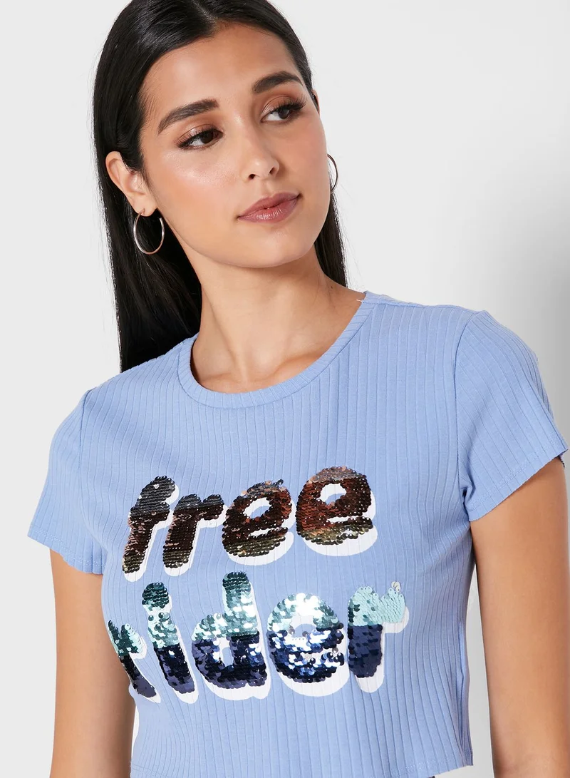ONLY  Sequined Slogan T-Shirt for Women | Best Price UAE