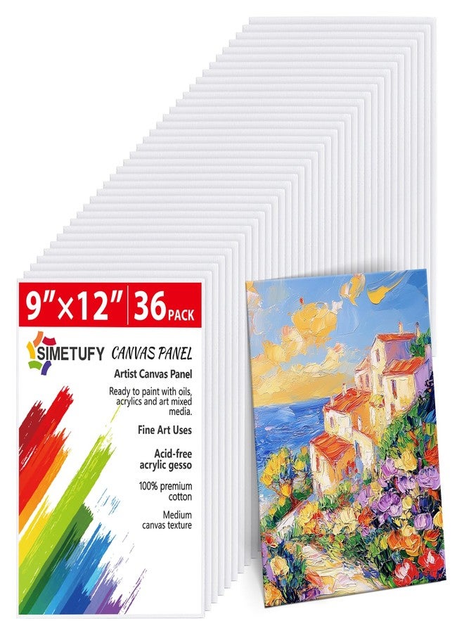 Simetufy 36Pack 9x12 Inch Canvas Boards for Painting Bulk, Blank Art Canvases for Novices, Gesso Primed 100% Cotton Canvas Panels for Acrylic Oil Watercolor Tempera Paint - Image 1