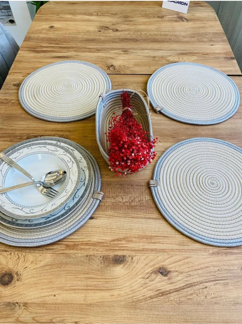 بدز ديري BDZ Leather Wicker Jute Presentation Plate Mat American Service and Basket 5 Pieces