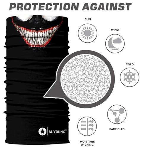 M-YOUNG Skull Face Mask Bandanas, Neck Gaiter, Headwear, Magic Scarf, Headband for dust Sun Wind - Image 2
