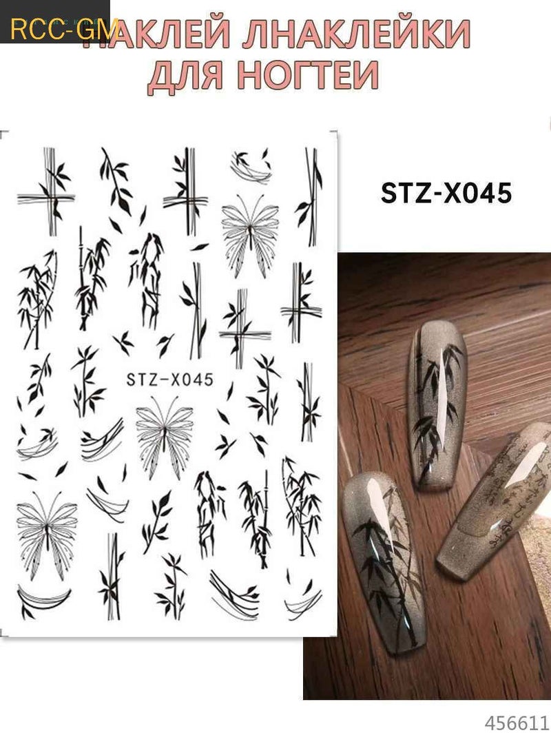 Nail Stickers: 11 Silver-Grey Bamboo Leaf Designs, Elastic Cellulose Material, Long-Lasting Fade-Resistant Print - Quick Application Nail Sliders for Home Manicure, Beginners & Pros - Image 1