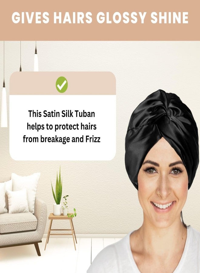 Atrube Silk Satin Hair Bonnet Reversible Sleep Cap with Adjustable tie Band for Sleeping Hair Cover for Women with Scrunchies | Hair Wrap Silk Bonnet for Hair (Black) Head Circumference: 21"~23" - Image 3