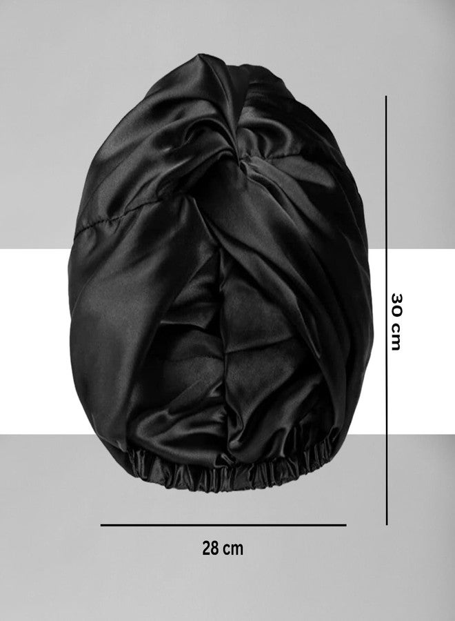 Atrube Silk Satin Hair Bonnet Reversible Sleep Cap with Adjustable tie Band for Sleeping Hair Cover for Women with Scrunchies | Hair Wrap Silk Bonnet for Hair (Black) Head Circumference: 21"~23" - Image 4