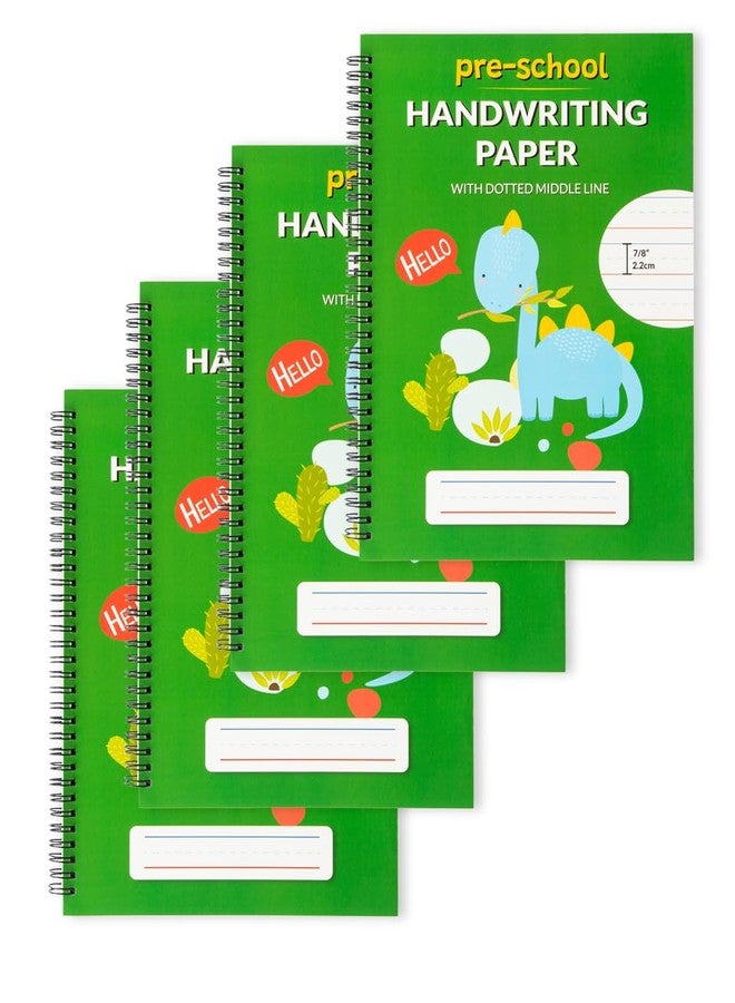 Learning Owl A4 Lined Handwriting Practice Notebook For Kids Dotted Midline Spiral Bind Pre K Kindergarten 100 Thick Pages 4 Green Dino