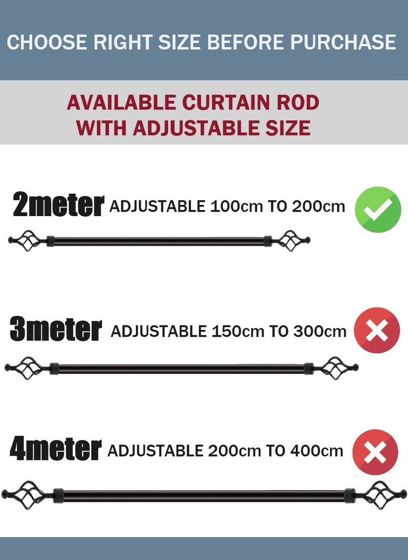 Generic - Expandable Curtain Single Rod with Twisted Cage Finials Black 2 Meter - Image 1