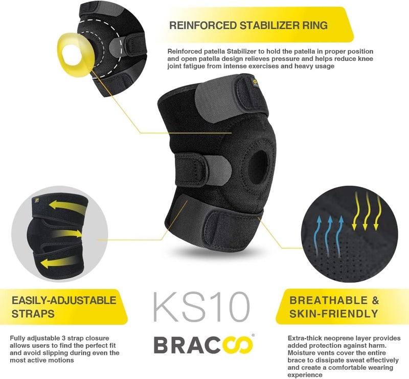 Bracoo Knee Support Brace for Men Women, Adjustable Compression Sleeve Wrap Patellar Pad Tendon - Arthritis Pain, meniscus tear, Injury Recovery, Running, Workout, KS10 - Image 2