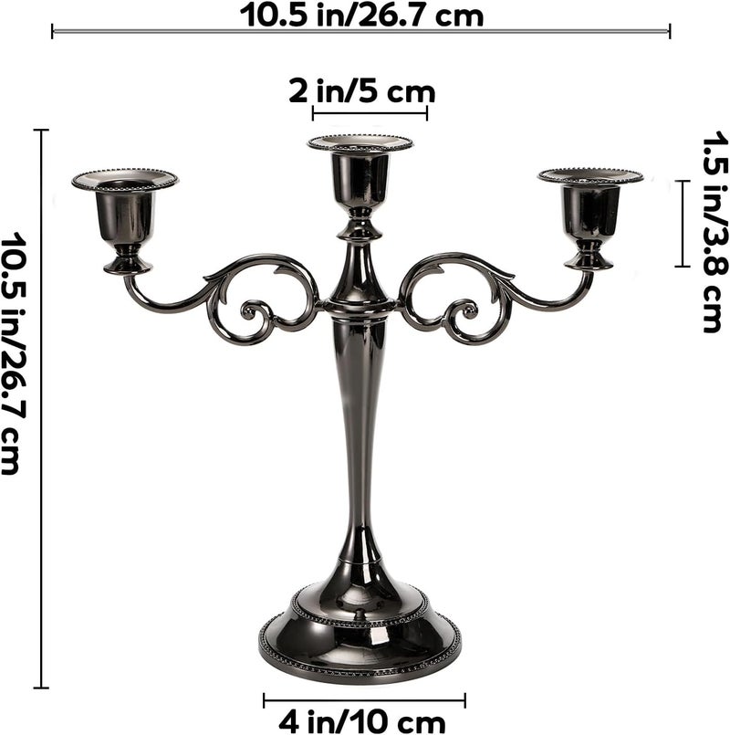 Youeon Repeated use resistant selected material 3 Arm Glossy Black Candelabra, Candelabra Candle Holder, 10 Inch Tall Candlesticks Holder, Elegant Taper Candle Holder Centerpiece for Wedding, Church, Halloween, Dining, Home Decor Assorted color options - Image 2