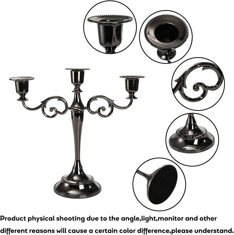 Youeon Repeated use resistant selected material 3 Arm Glossy Black Candelabra, Candelabra Candle Holder, 10 Inch Tall Candlesticks Holder, Elegant Taper Candle Holder Centerpiece for Wedding, Church, Halloween, Dining, Home Decor Assorted color options - Image 4