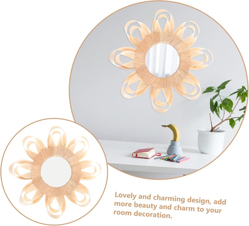Luxshiny Rattan Mirror Wall Decor Wall Hanging Aesthetic Makeup Mirror Home Decor for Bedroom Bathroom - Image 3