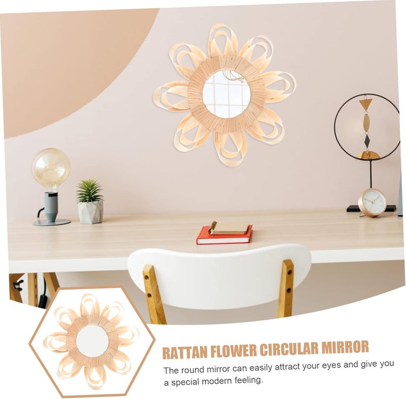 Luxshiny Rattan Mirror Wall Decor Wall Hanging Aesthetic Makeup Mirror Home Decor for Bedroom Bathroom - Image 4