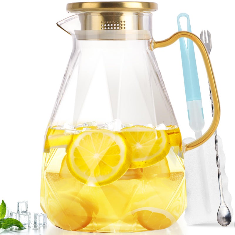 Yirilan Glass Pitcher, 2.4Liter Water Pitcher With Lid, Iced Tea Pitcher for Fridge, Glass Water Carafe With Lid, Glass Water Jug, Large Drink Pitcher For Juice, Milk, Cold Or Hot Beverages, 2400ML - Image 1