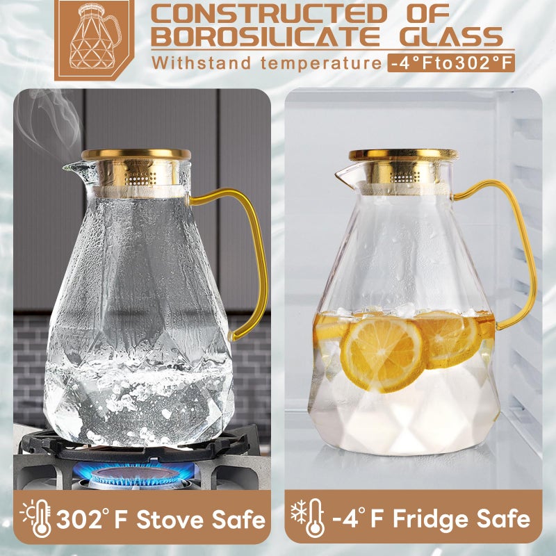 Yirilan Glass Pitcher, 2.4Liter Water Pitcher With Lid, Iced Tea Pitcher for Fridge, Glass Water Carafe With Lid, Glass Water Jug, Large Drink Pitcher For Juice, Milk, Cold Or Hot Beverages, 2400ML - Image 3