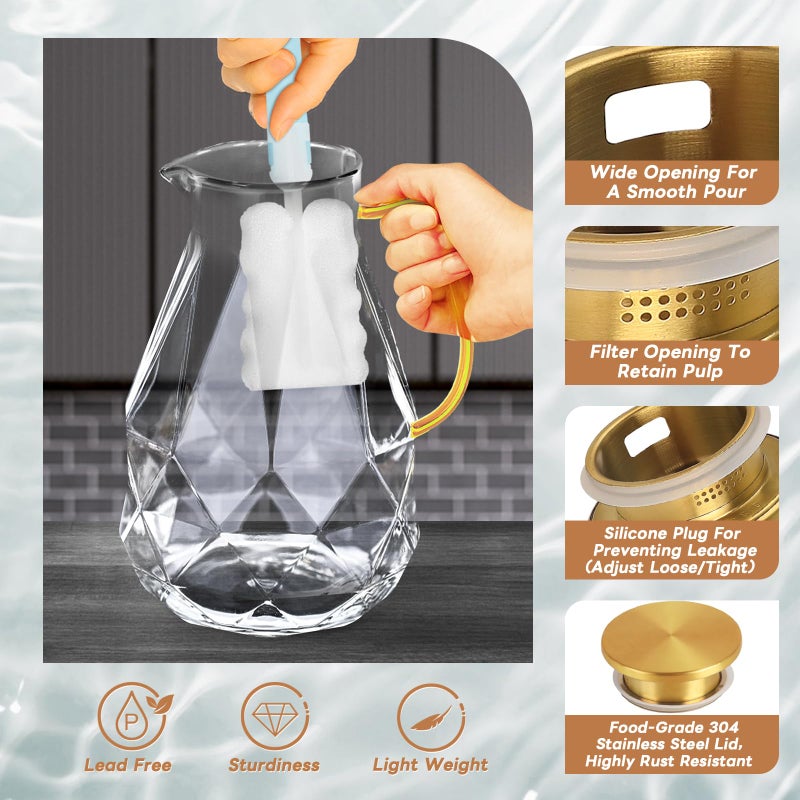 Yirilan Glass Pitcher, 2.4Liter Water Pitcher With Lid, Iced Tea Pitcher for Fridge, Glass Water Carafe With Lid, Glass Water Jug, Large Drink Pitcher For Juice, Milk, Cold Or Hot Beverages, 2400ML - Image 4