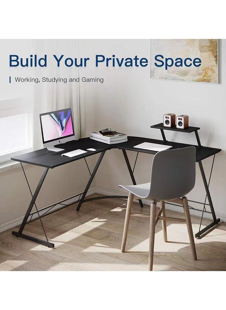 Generic - L-shaped desktop computer corner table, home gaming desk, office desk with large display bracket, space saving, easy to assemble - Image 1