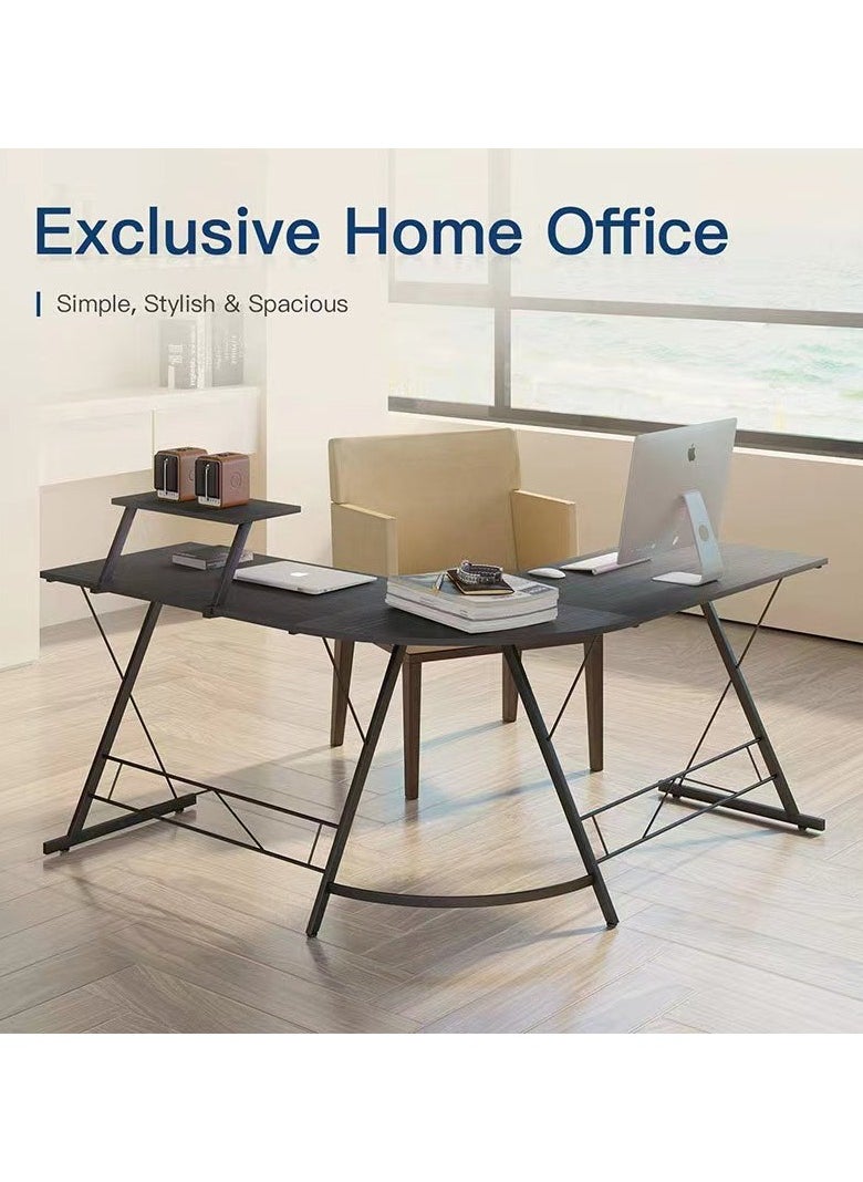 Generic - L-shaped desktop computer corner table, home gaming desk, office desk with large display bracket, space saving, easy to assemble - Image 1