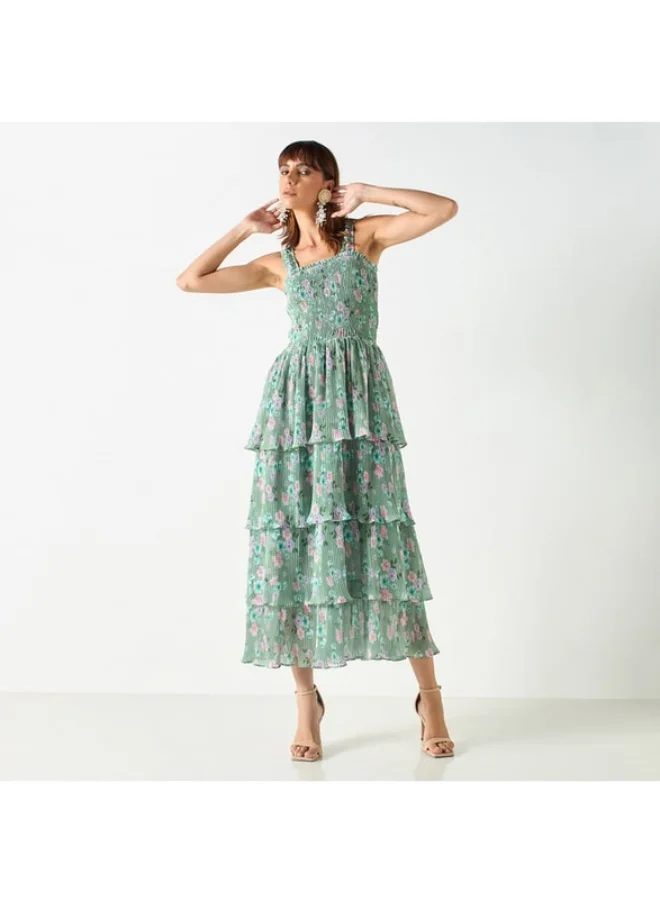 2Xtremz 2Xtremz All-Over Floral Print Sleeveless Dress with Ruffles