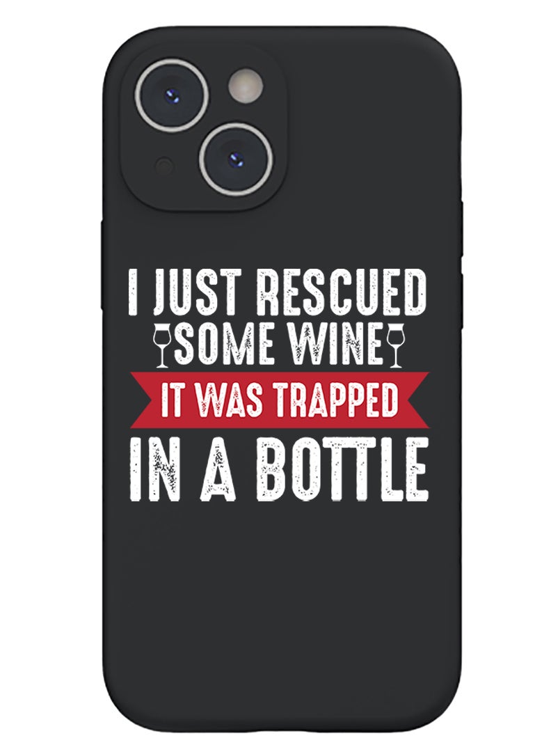 Theodor Protective Slim Fit Case Liquid Silicone Cover with Full Body Protection Anti-Scratch Shockproof Case For iPhone 15 Plus Black - Wine trapped in bottle white - Image 1
