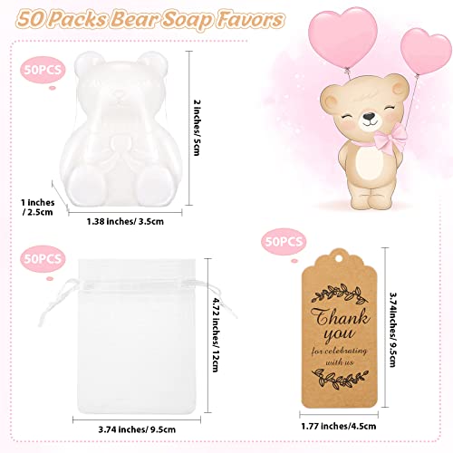 Geosar 50 Pack Bear Baby Shower Favors Bulk Bear Soap Gift Thank You Cards and Packaging Bags Baby Shower Wedding Birthday Party Favors for Guests - Image 2
