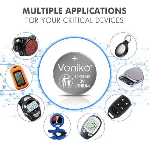 Voniko CR2032 3V Lithium Batteries 6 Pack for Child Safety, Compatible with AirTag, Key Fobs, Thermometers, Scales – 7 Years Shelf Life - Image 2