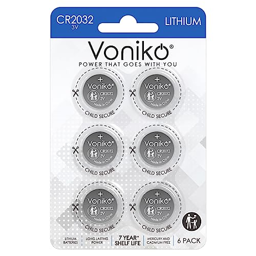 Voniko CR2032 3V Lithium Batteries 6 Pack for Child Safety, Compatible with AirTag, Key Fobs, Thermometers, Scales – 7 Years Shelf Life - Image 1