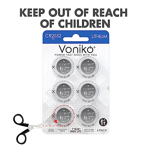 Voniko CR2032 3V Lithium Batteries 6 Pack for Child Safety, Compatible with AirTag, Key Fobs, Thermometers, Scales – 7 Years Shelf Life - Image 5