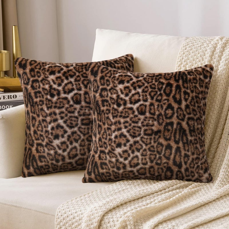 cygnus Faux Fur Cheetah Print Pillow Covers 18X18 inch Set of 2 Leopard Couch Pillowcase Fluffy Fuzzy Decorative Square Throw Pillows for Couch Sofa Living Room Bedroom Decor - Image 5