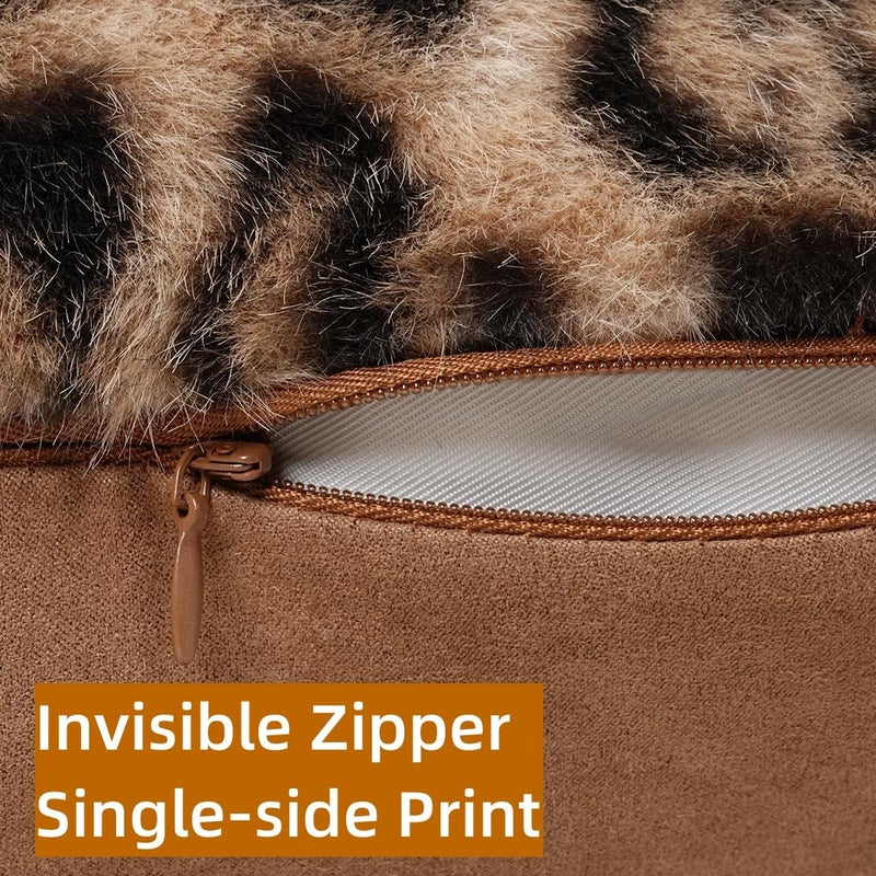 cygnus Faux Fur Cheetah Print Pillow Covers 18X18 inch Set of 2 Leopard Couch Pillowcase Fluffy Fuzzy Decorative Square Throw Pillows for Couch Sofa Living Room Bedroom Decor - Image 3