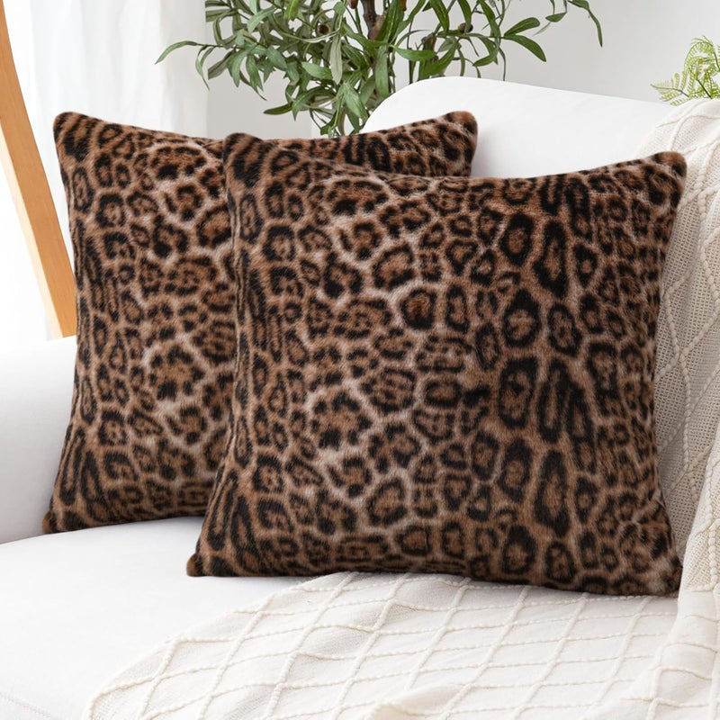 cygnus Faux Fur Cheetah Print Pillow Covers 18X18 inch Set of 2 Leopard Couch Pillowcase Fluffy Fuzzy Decorative Square Throw Pillows for Couch Sofa Living Room Bedroom Decor - Image 1