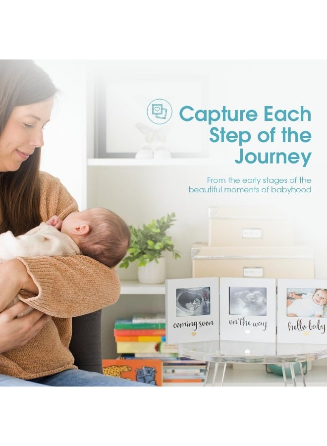 Pearhead Triple Sonogram Keepsake Photo Frame, Ultrasound Pregnancy to Newborn Picture Frame, Baby Nursery DÃ©cor, White - Image 3